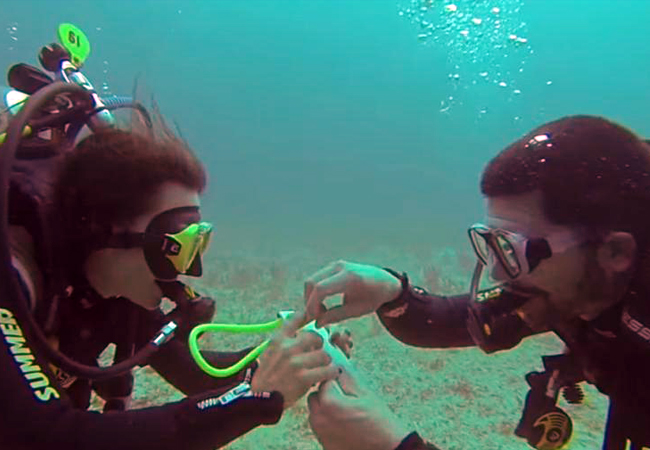 Underwater marriage proposal in sharm
